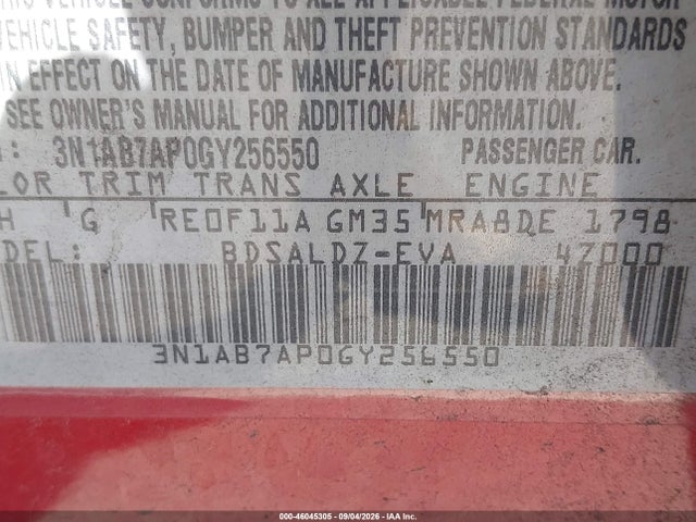 3N1AB7AP0GY256550 Nissan SENTRA SV