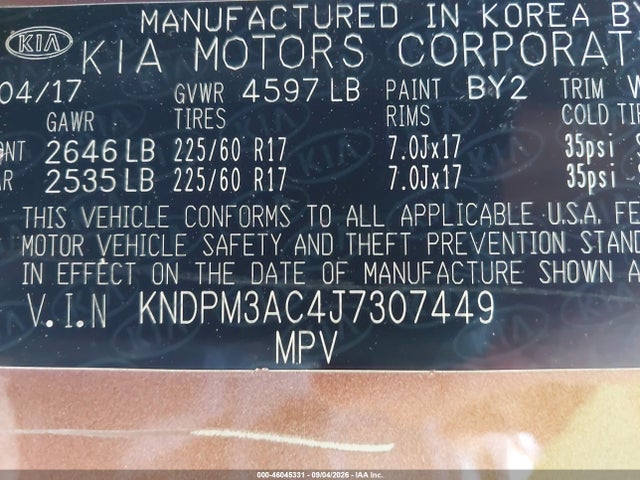 2018 Kia Sportage Lx მანქანა იყიდება აუქციონზე, vin: KNDPM3AC4J7307449, აუქციონის ნომერი: 46045331