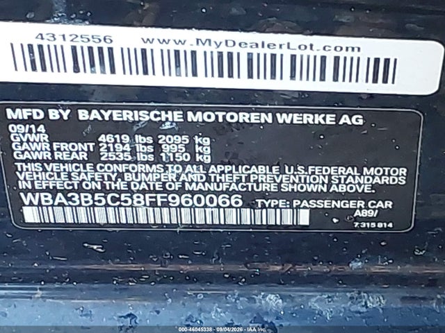 2015 Bmw 328i Xdrive მანქანა იყიდება აუქციონზე, vin: WBA3B5C58FF960066, აუქციონის ნომერი: 46045338