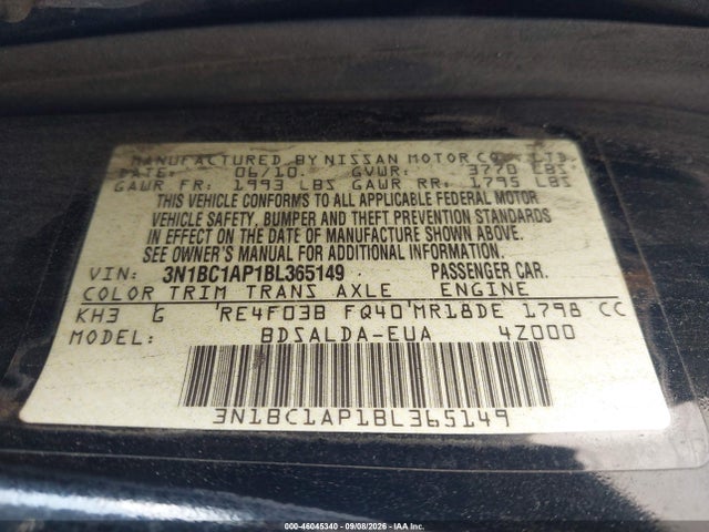 Aukcja sprzedaży 2011 Nissan Versa 1.8s, vin: 3N1BC1AP1BL365149, numer aukcji: 46045340
