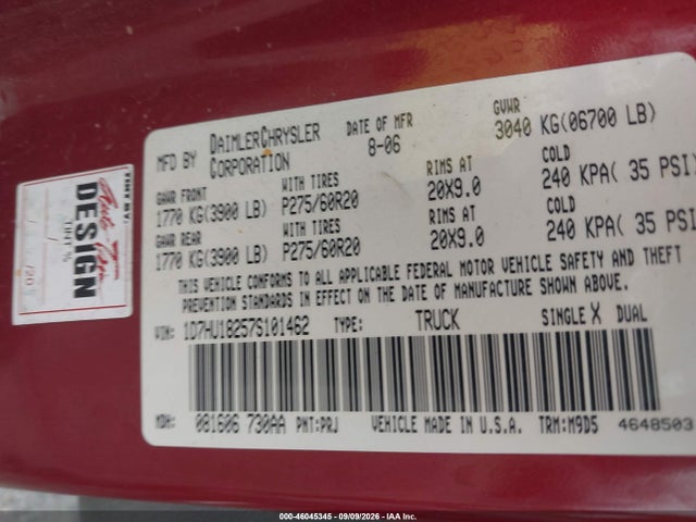 46045345 :رقم المزاد ، 1D7HU18257S101462 vin ، 2007 Dodge Ram 1500 St/slt مزاد بيع