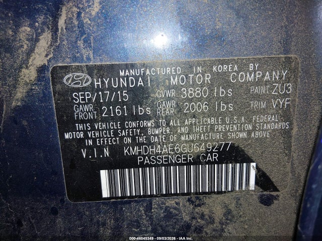 Hyundai ELANTRA SE 2016 KMHDH4AE6GU649277 Image 9