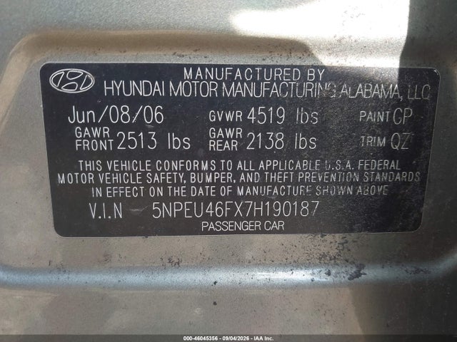 Продажа на аукционе авто 2007 Hyundai Sonata Limited/limited W/xm/se V6, vin: 5NPEU46FX7H190187, номер лота: 46045356
