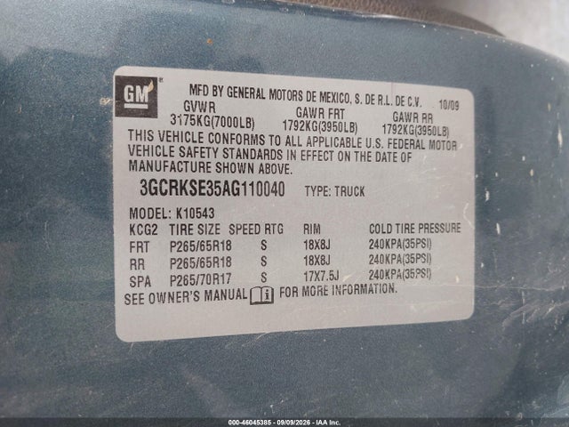 2010 Chevrolet Silverado 1500 Lt მანქანა იყიდება აუქციონზე, vin: 3GCRKSE35AG110040, აუქციონის ნომერი: 46045385