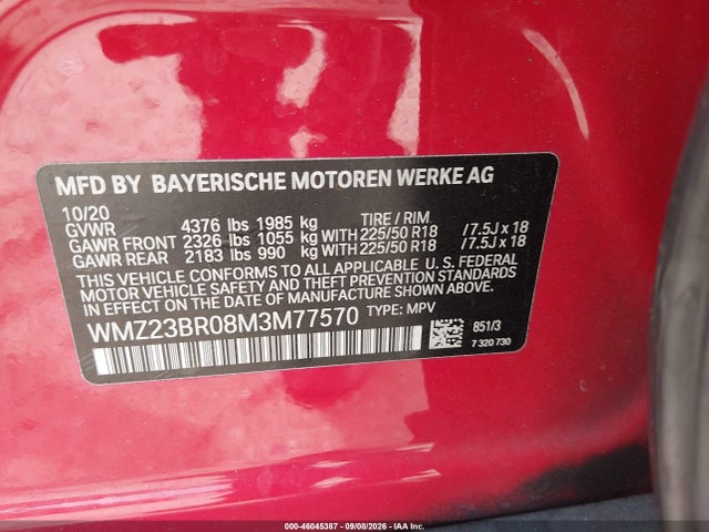46045387 :رقم المزاد ، WMZ23BR08M3M77570 vin ، 2021 Mini Countryman Oxford Edition مزاد بيع