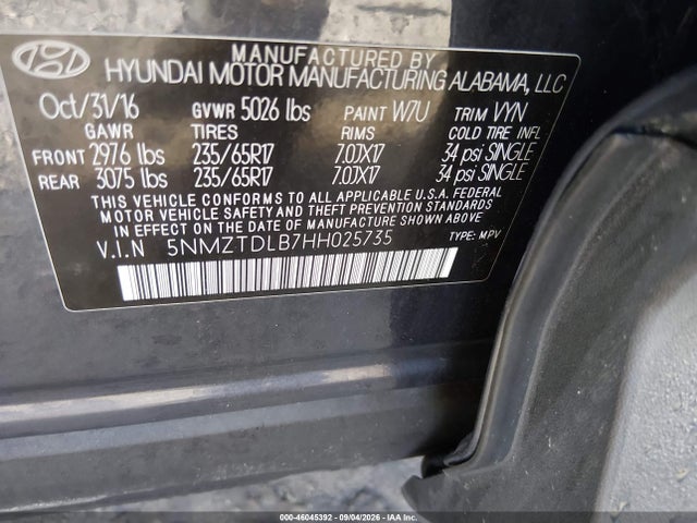 Aukcja sprzedaży 2017 Hyundai Santa Fe Sport 2.4l, vin: 5NMZTDLB7HH025735, numer aukcji: 46045392
