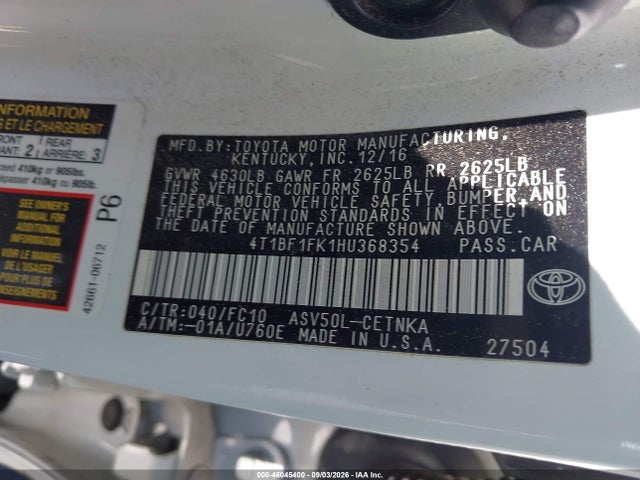 Toyota CAMRY LE 2017 4T1BF1FK1HU368354 Image 9