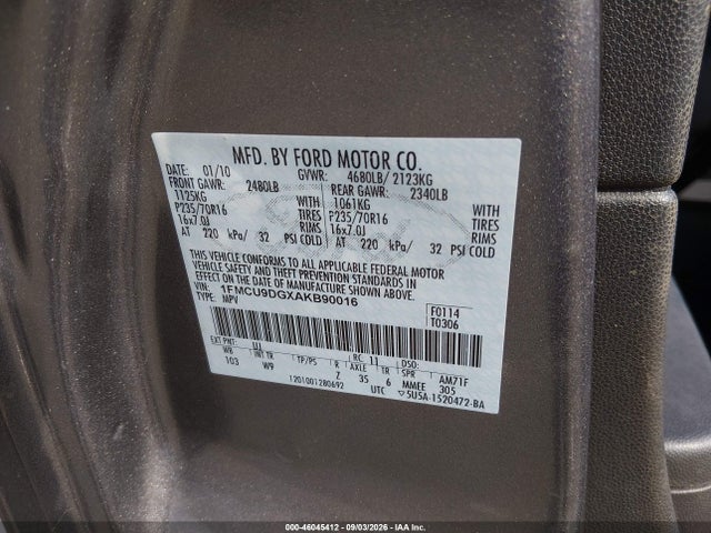 Aukcja sprzedaży 2010 Ford Escape Xlt, vin: 1FMCU9DGXAKB90016, numer aukcji: 46045412