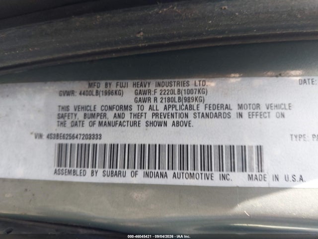 Aukcja sprzedaży 2004 Subaru Legacy L/l W/35th Anniversary Edition, vin: 4S3BE625647203333, numer aukcji: 46045421
