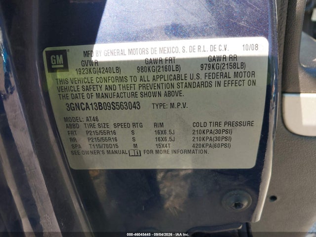46045445 :رقم المزاد ، 3GNCA13B09S563043 vin ، 2009 Chevrolet Hhr Ls مزاد بيع