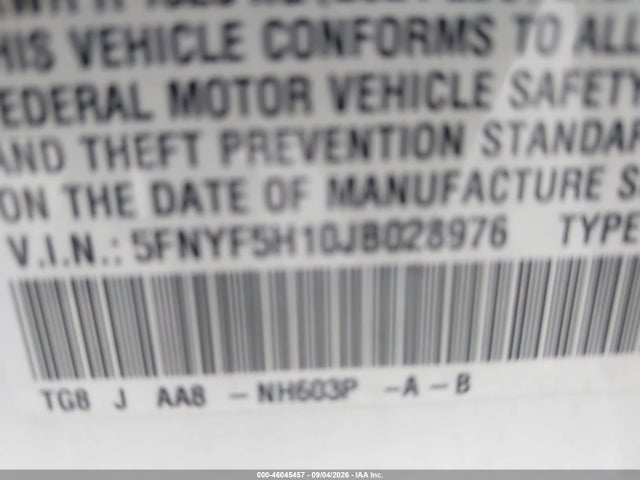 Aukcja sprzedaży 2018 Honda Pilot Lx, vin: 5FNYF5H10JB028976, numer aukcji: 46045457