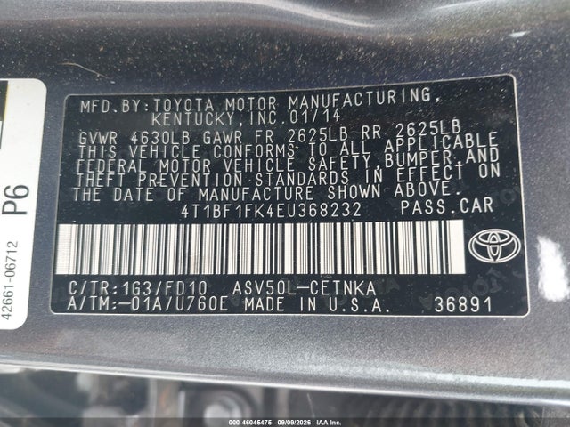 46045475 :رقم المزاد ، 4T1BF1FK4EU368232 vin ، 2014 Toyota Camry Le مزاد بيع