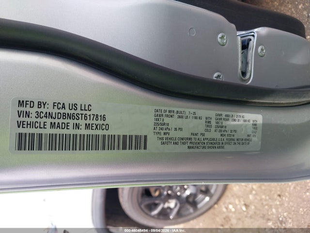 Продаж на аукціоні авто 2025 Jeep Compass Latitude 4x4, vin: 3C4NJDBN6ST617816, номер лоту: 46045494