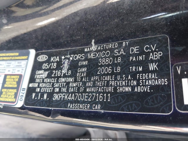 Aukcja sprzedaży 2018 Kia Forte Lx, vin: 3KPFK4A70JE271611, numer aukcji: 46045496