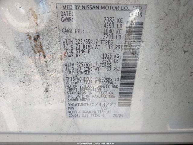 Продаж на аукціоні авто 2019 Nissan Rogue S, vin: 5N1AT2MT6KC743271, номер лоту: 46045501