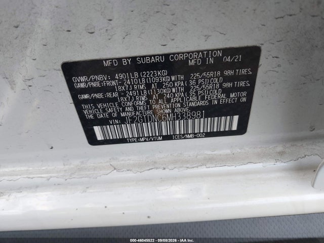 46045522 :رقم المزاد ، JF2GTDNC6MH338981 vin ، 2021 Subaru Crosstrek Hybrid مزاد بيع