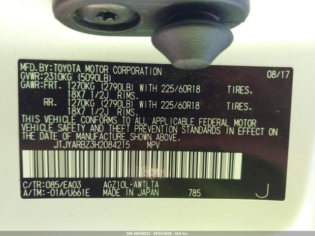 Aukcja sprzedaży 2017 Lexus Nx 200t, vin: JTJYARBZ3H2084215, numer aukcji: 46045523