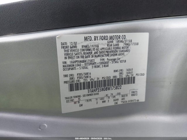 Продаж на аукціоні авто 2008 Ford Focus Se/ses, vin: 1FAHP35N08W175822, номер лоту: 46045529