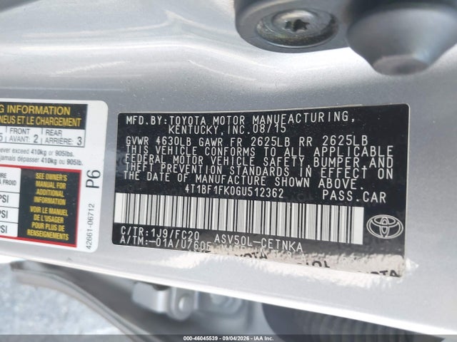 Toyota CAMRY LE 2016 4T1BF1FK0GU512362 Image 9