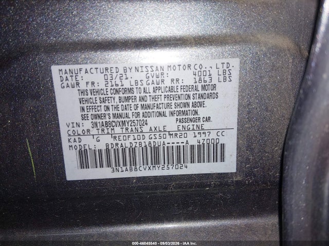 Продажа на аукционе авто 2021 Nissan Sentra Sv Xtronic Cvt, vin: 3N1AB8CVXMY257024, номер лота: 46045540