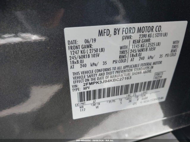 Ford EDGE SEL 2019 2FMPK3J94KBC27163 Image 9