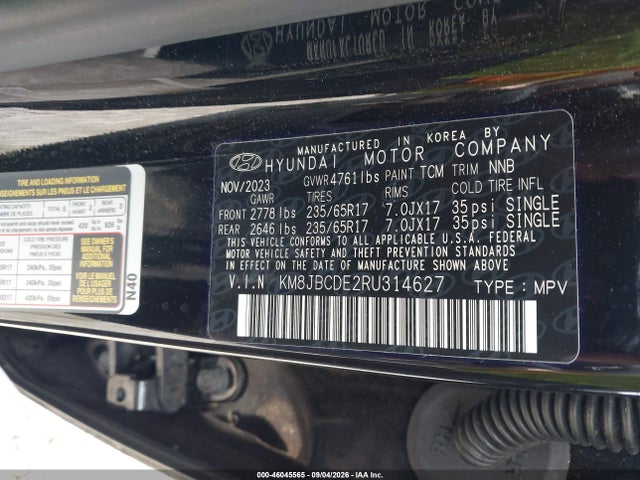 2024 Hyundai Tucson Sel მანქანა იყიდება აუქციონზე, vin: KM8JBCDE2RU314627, აუქციონის ნომერი: 46045565