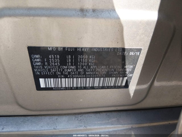 Продаж на аукціоні авто 2017 Subaru Legacy 2.5i, vin: 4S3BNAB63H3005575, номер лоту: 46045572
