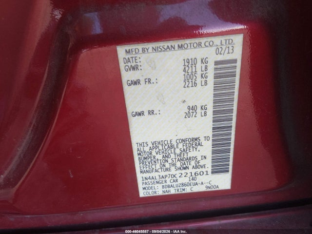 46045587 :رقم المزاد ، 1N4AL3AP7DC221601 vin ، 2013 Nissan Altima 2.5 Sv مزاد بيع