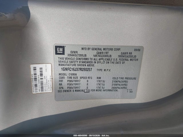 Auction sale of the 2007 Chevrolet Suburban 1500 Lt, vin: 1GNFC16J37R280257, lot number: 46045590