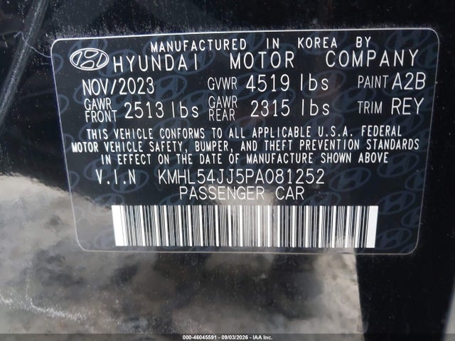 Aukcja sprzedaży 2023 Hyundai Sonata Hybrid Limited, vin: KMHL54JJ5PA081252, numer aukcji: 46045591