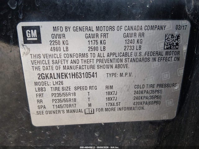 Продаж на аукціоні авто 2017 Gmc Terrain Sle-2, vin: 2GKALNEK1H6310541, номер лоту: 46045612