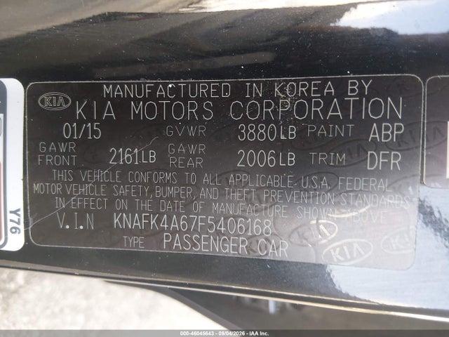 Aukcja sprzedaży 2015 Kia Forte Lx, vin: KNAFK4A67F5406168, numer aukcji: 46045643