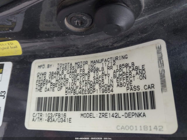 Продажа на аукционе авто 2013 Toyota Corolla Le, vin: 5YFBU4EE9DP119654, номер лота: 46045650