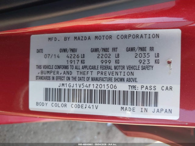 46045661 :رقم المزاد ، JM1GJ1V54F1201506 vin ، 2015 Mazda Mazda6 I Touring مزاد بيع