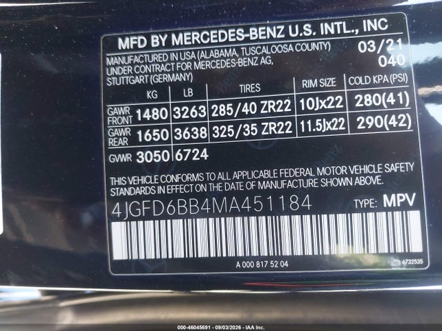46045691 :رقم المزاد ، 4JGFD6BB4MA451184 vin ، 2021 Mercedes-benz Amg Gle 53 Coupe 4matic مزاد بيع