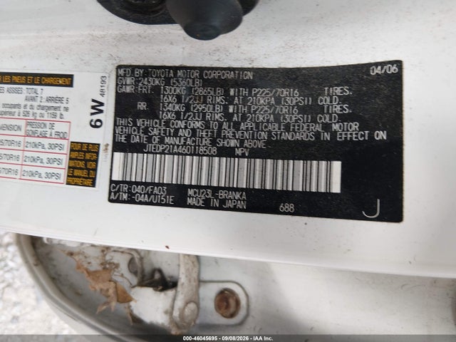Aukcja sprzedaży 2006 Toyota Highlander V6, vin: JTEDP21A460118508, numer aukcji: 46045695