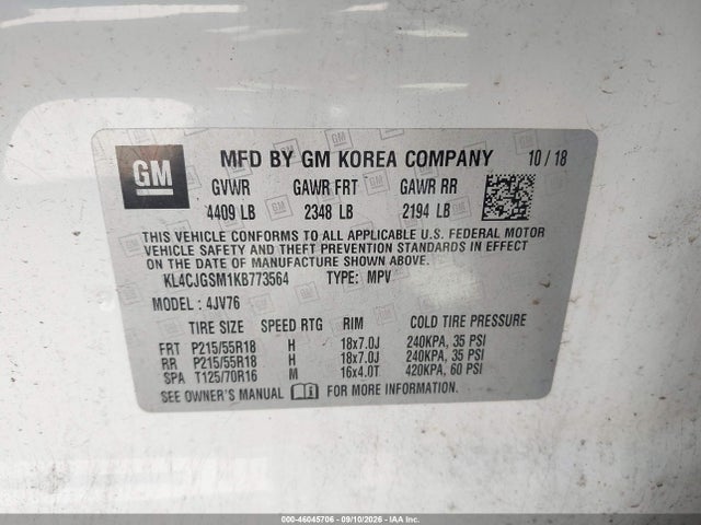 Aukcja sprzedaży 2019 Buick Encore Awd Essence, vin: KL4CJGSM1KB773564, numer aukcji: 46045706