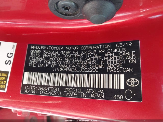 46045714 :رقم المزاد ، JTDEPRAE8LJ022200 vin ، 2020 Toyota Corolla Le مزاد بيع