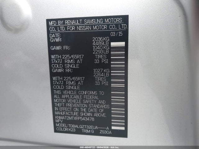 Nissan ROGUE SV 2015 KNMAT2MTXFP543478 Image 9