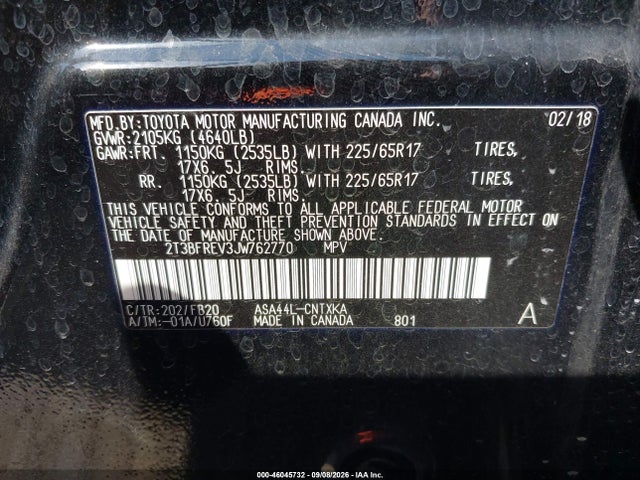 2018 Toyota Rav4 Le მანქანა იყიდება აუქციონზე, vin: 2T3BFREV3JW762770, აუქციონის ნომერი: 46045732