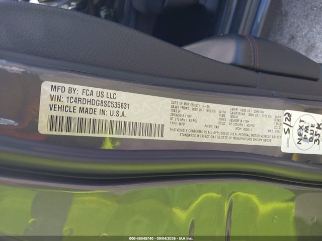 Продаж на аукціоні авто 2025 Dodge Durango Gt Rwd, vin: 1C4RDHDG8SC535631, номер лоту: 46045740