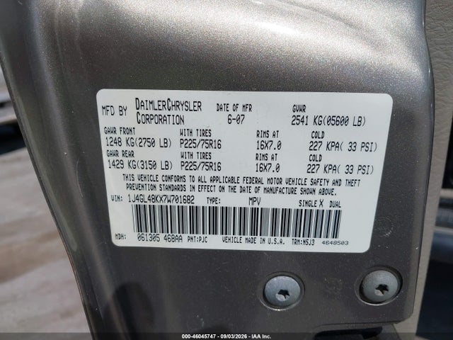 Продаж на аукціоні авто 2007 Jeep Liberty Sport, vin: 1J4GL48KX7W701682, номер лоту: 46045747