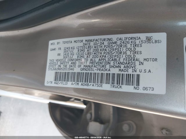Продажа на аукционе авто 2005 Toyota Tacoma Prerunner V6, vin: 5TEJU62N95Z011946, номер лота: 46045774