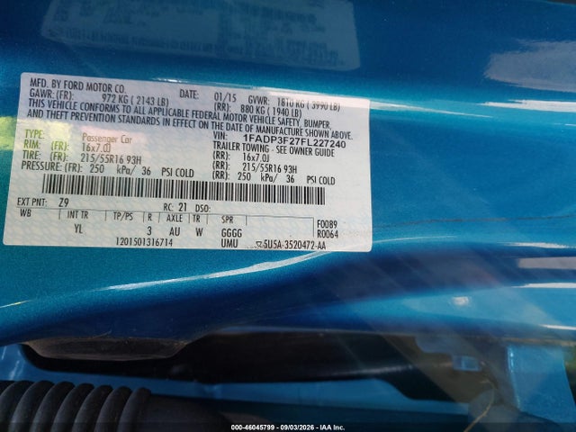 Aukcja sprzedaży 2015 Ford Focus Se, vin: 1FADP3F27FL227240, numer aukcji: 46045799