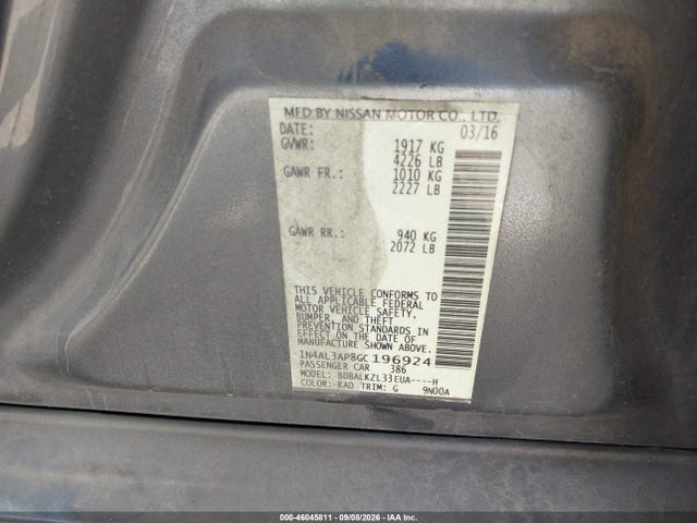 2016 Nissan Altima 2.5 Sv მანქანა იყიდება აუქციონზე, vin: 1N4AL3AP8GC196924, აუქციონის ნომერი: 46045811