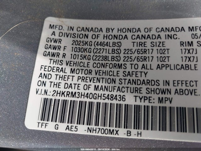 Aukcja sprzedaży 2016 Honda Cr-v Se, vin: 2HKRM3H40GH548436, numer aukcji: 46045815