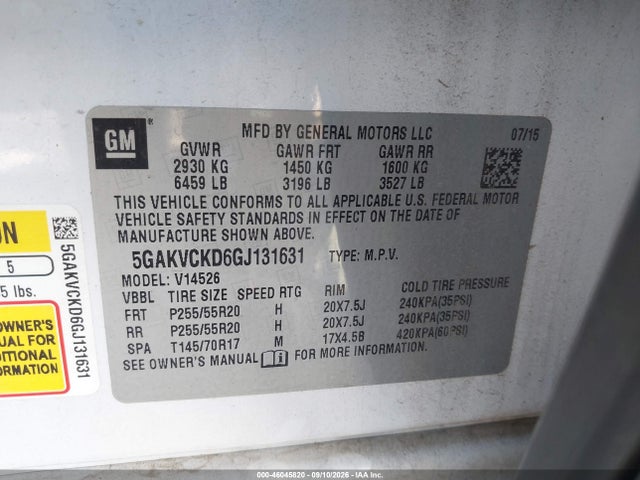 Продаж на аукціоні авто 2016 Buick Enclave Premium, vin: 5GAKVCKD6GJ131631, номер лоту: 46045820