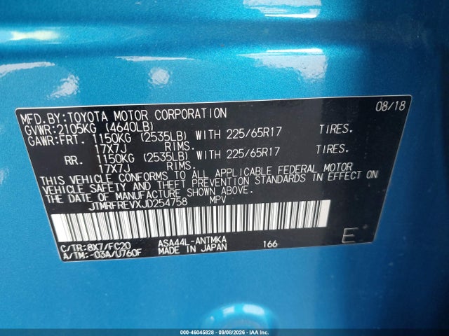 Продажа на аукционе авто 2018 Toyota Rav4 Xle, vin: JTMRFREVXJD254758, номер лота: 46045828