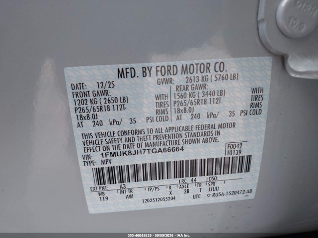 Продажа на аукционе авто 2026 Ford Explorer Tremor, vin: 1FMUK8JH7TGA66664, номер лота: 46045839