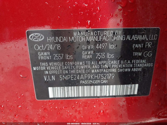 Aukcja sprzedaży 2019 Hyundai Sonata Se, vin: 5NPE24AF9KH752179, numer aukcji: 46045845